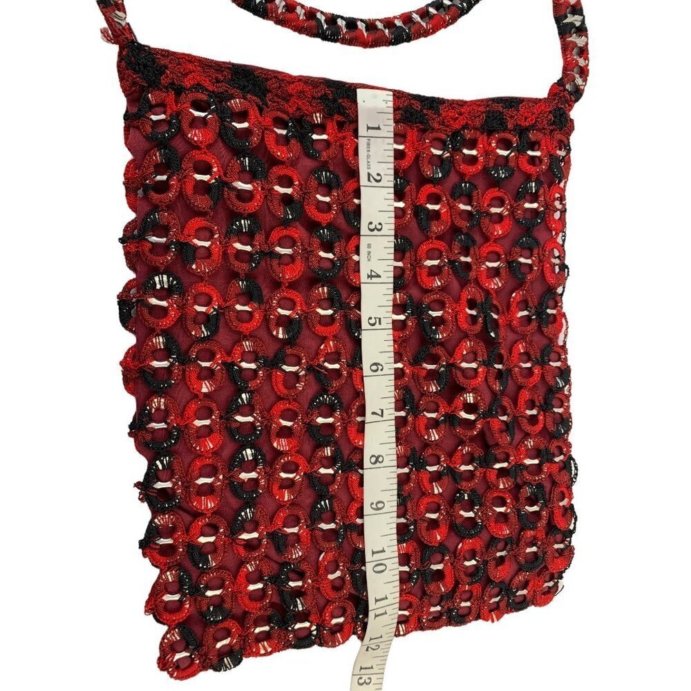 Women's Red Bottle Cap Knitted Cross Bag - Picture 7 of 8